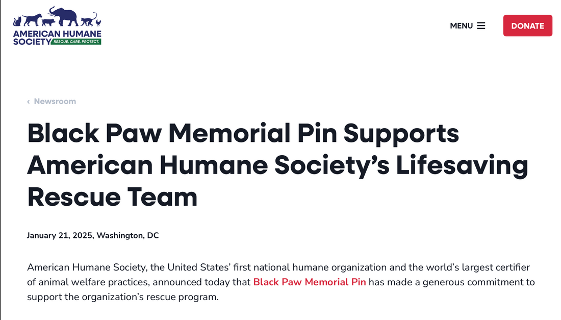 American Humane Society: Black Paw Memorial Pin Supports American Humane Society’s Lifesaving Rescue Team