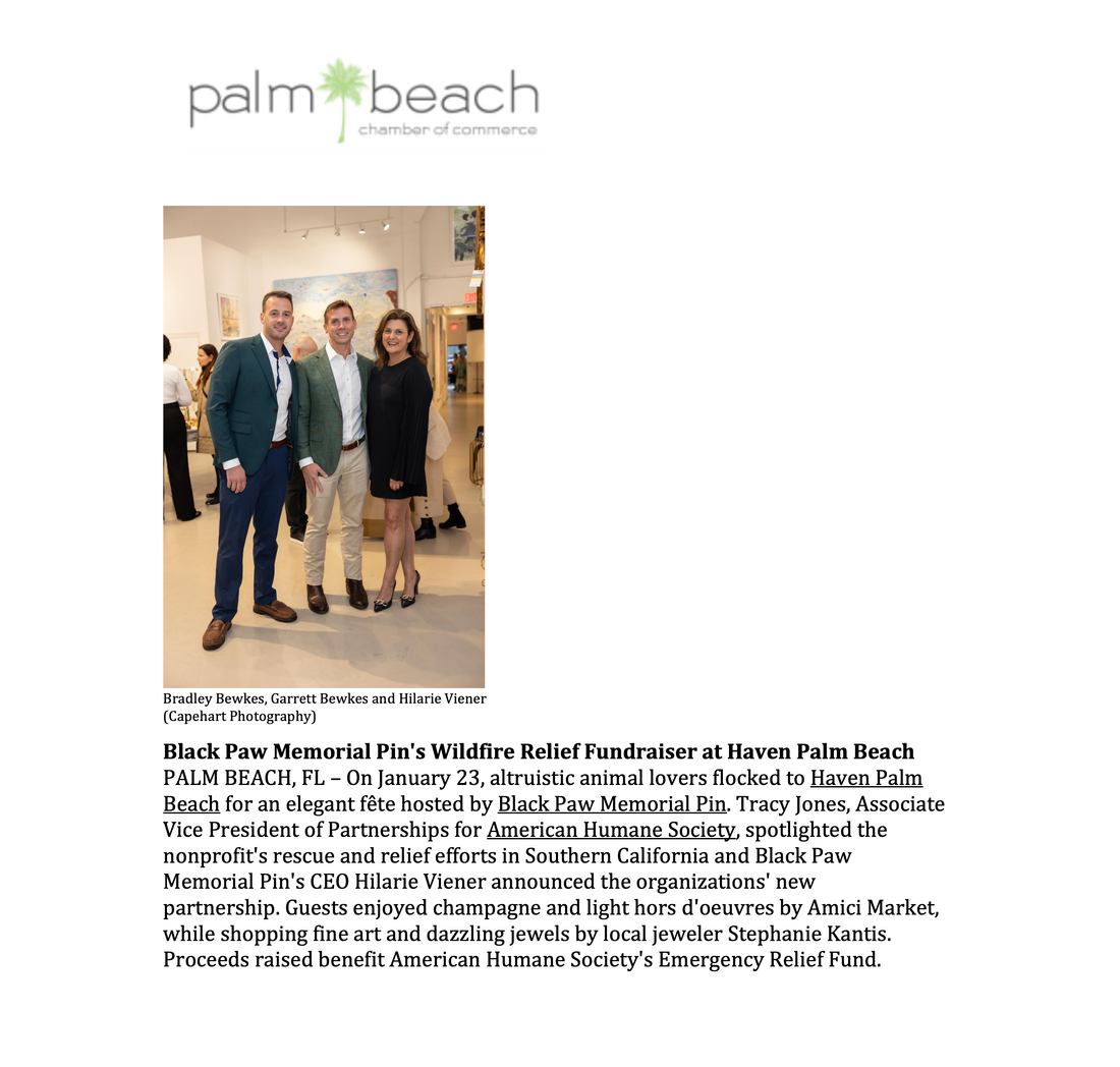 Palm Beach Chamber of Commerce: “Black Paw Memorial Pin's Wildfire Relief Fundraiser at Haven Palm Beach”